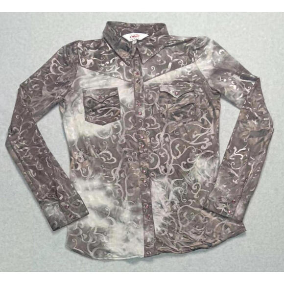 Roper Tops - Roper Western Snap Button Up Shirt Womens Size S Purplish Grey Long Sleeve Rodeo